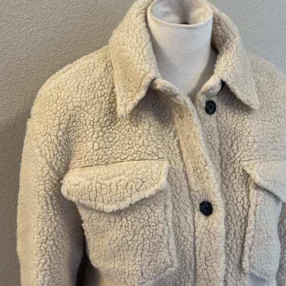 Allsaints US6 dark cream heavy sherpa button-down shacket coat - Picture 4 of 8